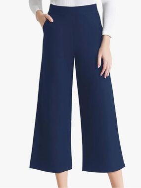 Navy Wide-Leg Cropped Pants